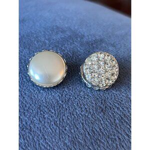 Vintage Sarah Coventry Reversible Clip-On Earrings With Rhinestones & Pearl